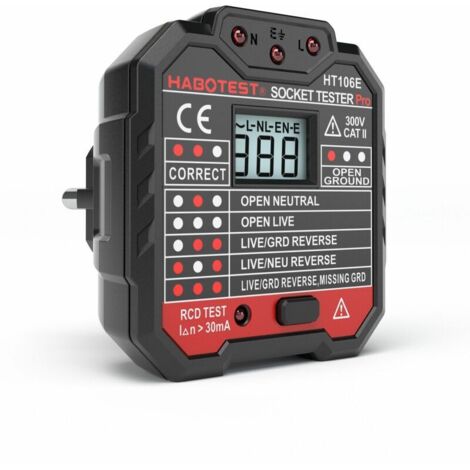 KAIWEETS socket/circuit tester, tests 7 wiring configurations, displays voltage, tests residual current circuit breakers (48-250V CAT II 300V)