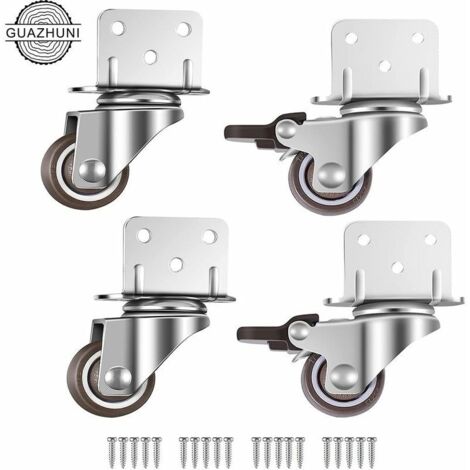 Set of 4 25mm swivel casters with brake for furniture and planters, L-shaped mounting plate RTGPT (1/4)