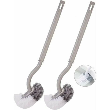 2-Piece Toilet Brush Set, Long-Handled Plastic Toilet Brush with Sturdy Bristles for Toilet Cleaning and Deep Cleaning, Grey (1/4)