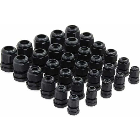 BETT Pack of 30 waterproof plastic cable glands, PG7, PG9, PG11, PG13,5, PG16, PG19