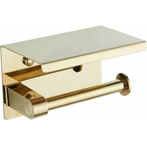 Gold 304 toilet roll holder, stainless steel toilet roll holder with shelf, wall-mounted toilet roll holder for bathroom (gold) (1/4)