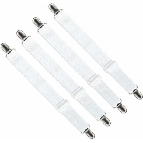 Adjustable Fitted Sheet Tensioner (65cm to 200cm) - Adjustable Strap Fastener for Bed Sheets, Sofa Covers, Ironing Board Covers (Set of 4, White) - DPZO (1/4)