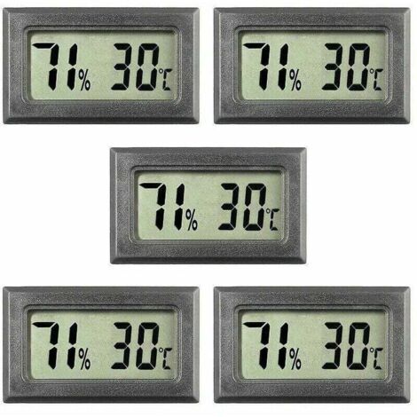 Set of 5 mini digital thermometers for indoor temperature and humidity. Black. (1/4)