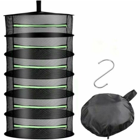 6-layer foldable hanging drying net, drying basket, for herbs, plants, buds (hydroponics), with hook/carabiner (1/4)