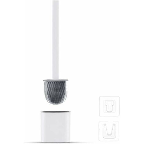 KZQ Silicone Flat Toilet Brush - Toilet Brush and Holder, Anti-drip, Antibacterial, Ventilated Toilet Brush, Quick Drying and Odorless, Wall/Floor Mounted Toilet Brush, Bathroom and Toilet, White (1/4)
