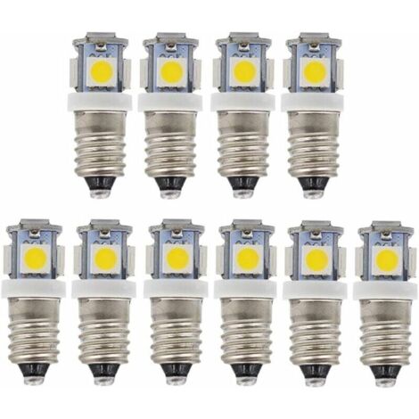 Pack of 10 E10 12V LED Bulbs, Cool White, 5SMD, 0.5W, 50LM (Warm White) (1/4)