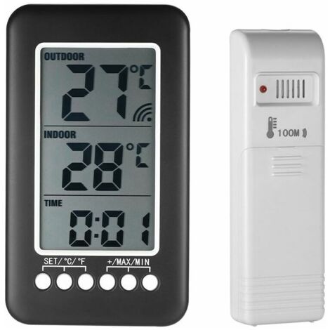 2-in-1 Wireless Digital Temperature Clock - Indoor/Outdoor - LCD Display ℃/℉ with Transmitter (Battery Not Included) (1/4)