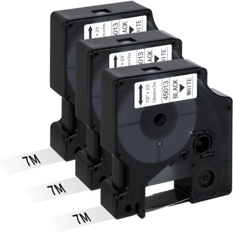 Pack of 3 Compatible with Dymo Refill Tape D1 12mm x 7m Label Maker 45013 S0720530 for Dymo Labelmanager 160 210D 280 360D 420P Label Point 150 350 (1/4)