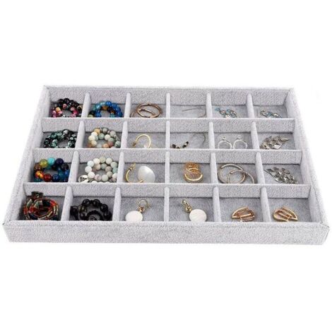 Handmade stackable velvet jewelry trays for rings, earrings, bracelets, and other jewelry. Storage tray (24 grids) (1/4)