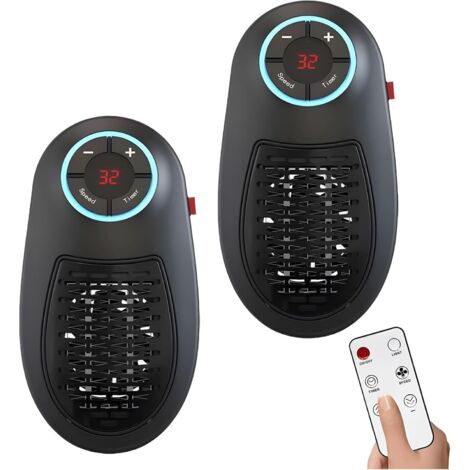 Portable ceramic heater with adjustable temperature and remote control (2 pieces) (1/4)