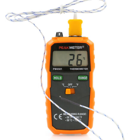 Type K thermometer with thermocouple probe, measuring range: -50℃ - 750℃, battery not included