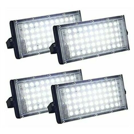Set of 4 ultra-bright outdoor LED floodlights, with IP66 protection rating for maximum weatherproofing. Perfect for lighting a yard, garage or sports field (50W). (1/4)