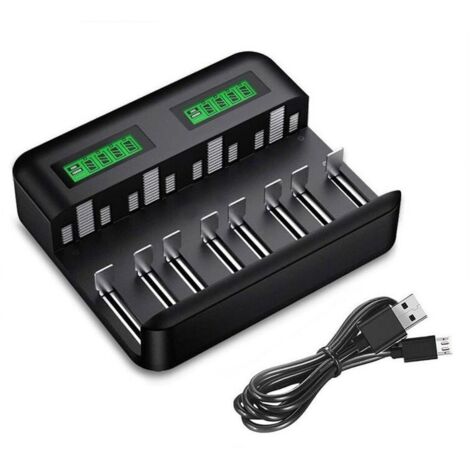 8-Slot Fast LED Universal Battery Charger, Battery Charger for AA/AAA/C/D Ni-MH Ni-CD Rechargeable Batteries with USB Port (1/4)