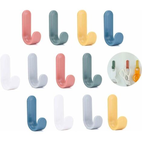 12 Pieces Colorful Self-Adhesive Hooks, Self-Adhesive Wall Hooks for Bathroom, Towel Rack, Kitchen, Office, Coat Rack, Children's Towel Hooks (1/4)