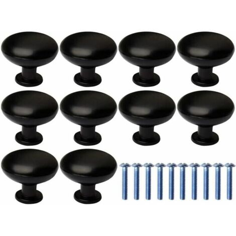 Boutons de Porte, 10Pcs Tiroir de Porte Poignée Bouton Poignée de Meuble, Rond Noir Boutons Poignée pour Placards de Cuisine(avec 10 vis de fixation) (1/4)