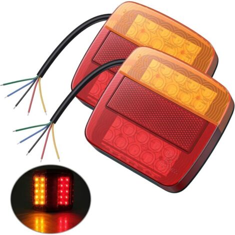 Feu arrière LED multifonctionnel rouge, ambre et blanc, 2 pièces, pour remorque, camion, caravane, Van, bateau, lampe de plaque d'immatriculation, 12V, marque E (1/4)