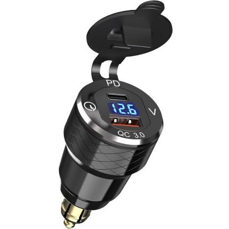 Chargeur Rapide étanche pour Moto 12 V 24 V QC3.0 USB C PD Hella DIN Prise pour Ducati Triumph Moto -Rouge 1 (1/4)
