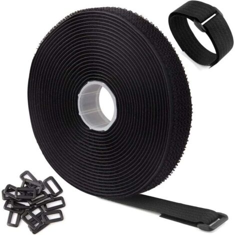 Boucle de sangle fixe, attache-câble réutilisable réglable avec 25 boucles et pour la gestion des câbles (5 m x 2 cm, noir) (1/4)