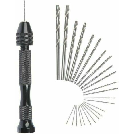 XVX MIni perceuse main Twist Drill Bits +25 micro forets hlicodaux sans fil en Aluminium Pin Vise Outils Rotatifs forets hlicodaux adjustable Pyrogravure Maison plastique trou cuivre (1/4)