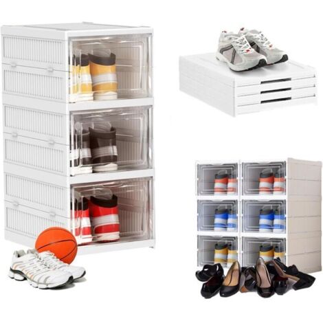 1 x boîtes à chaussures, boîtes de rangement pour chaussures, boîte de rangement pour chaussures en plastique empilable transparente, boîte à chaussures pour baskets avec couvercles, pour chaussures j (1/4)