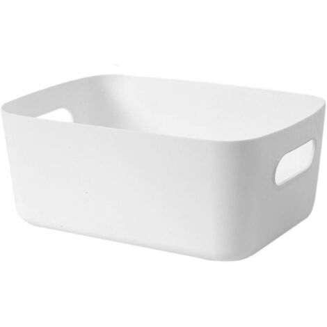 Panier de rangement en plastique avec poignées découpées - Petit panier de rangement pour salle de bain, cuisine, comptoir, armoire, chambre à coucher et plus (blanc) (1/4)