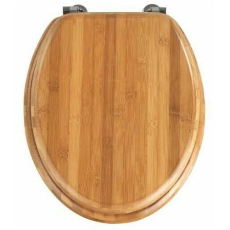 Abattant WC Bois Bambou, abattant WC avec fixation acier inox, Lunette WC résistante et facile à nettoyer, Bambou, 34 x 41 cm, Marron (1/4)