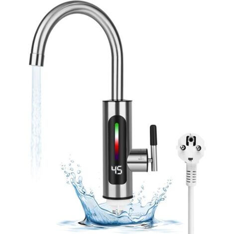 Robinet de chauffage électrique en acier inoxydable, robinet d'eau chaude électrique instantané rotatif à 360 °, affichage de la température à LED 3000 W, chauffe-eau pour cuisine et salle de bain (1/4)