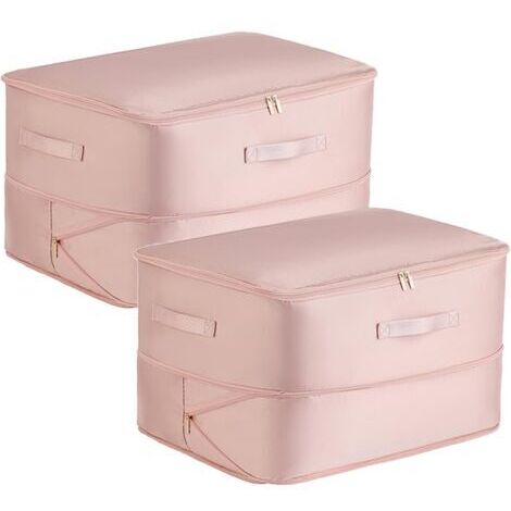 Lot de 2 sacs de rangement auto-compressants peu encombrants, sac de voyage, sac de couette portable, couverture, doudoune, rose, grande taille 20,5 pouces × 16,6 pouces × 11,8 pouces (1/4)