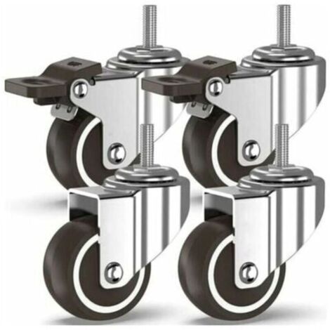 50 mm Roulettes pivotantes 4 à tiges filetées, roulettes pour meubles, roues à freins pour transport industriel de planches (avec tiges M10, 2 avec freins, 2 sans freins) (1/4)
