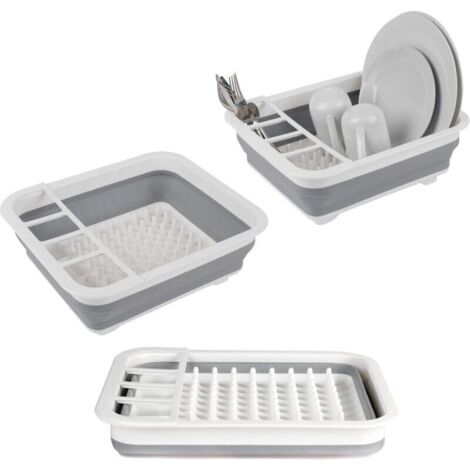 Égouttoir à vaisselle pliable avec porte-ustensile - parfait pour les propriétaires ou le camping, résistant à la déchirure, conception peu encombrante, pieds antidérapants, Gris (1/4)