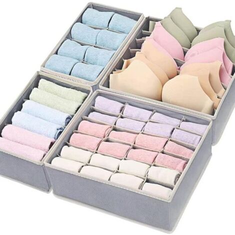 Boîte de rangement pour armoire pliable - Ajustement parfait - Fond stable - Système de rangement à tiroirs Ensemble quatre pièces gris et blanc (1/4)