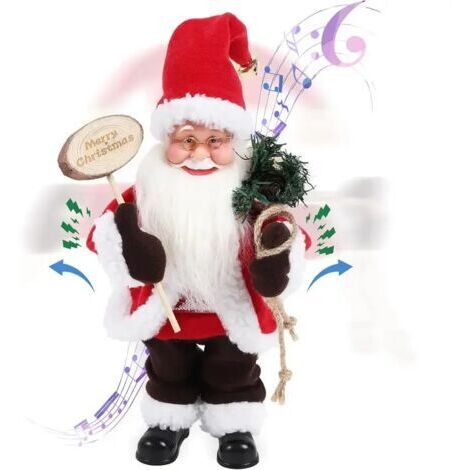 Jouet de Père Noël animé, Père Noël chantant et dansant avec visage LED et chanson de grelot, décoration de fête d'intérieur de Noël (1/4)