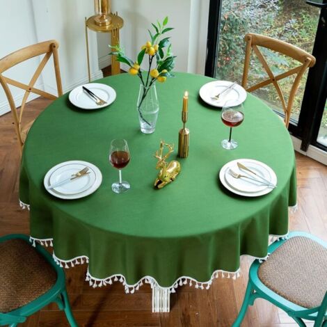 Nappe À Franges Lavable En Coton Et Chanvre - Couleur Unie Pour L'Extérieur Et L'Intérieur (Vert, 140 Cm (55 ") (1/4)