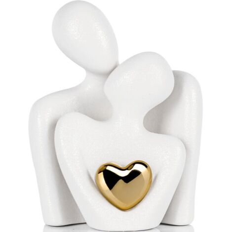 Mini sculpture de couple, décoration de meuble TV, statue d'amour pour décoration d'intérieur, figurine de couple avec cœur doré, articles de décoration pour étagère, figurine câlinante, décoration (1/4)