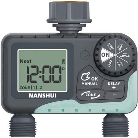 Programmateur d'arrosage 2 Voies,Fonction Manuel, Automatique et Rapide,Utilisation Simple,avec Affichage LCD,Temps d'arrosage Flexible pour Le Jardin et la Serre