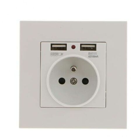 Lot de 2 Prises Murales, Prise Electrique Murale avec Double USB 5V/2100mA, Prise Encastrable avec 2 Ports de USB Pratique et Manialble (1/4)