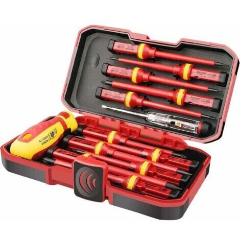XVX Vde Lot de 13 Tournevis Isolés CR-V Haute Tension 1000V Magnétique Phillips Fente Torx Tournevis Durable Outil manuel, Kit D'outils de Réparation D'électricien, (1/4)