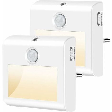 Veilleuse Enfant LED[Lot de 2],Veilleuse Prise Electrique Dimmable avec Détecteur de mouvement et de Lumière, Lampe Nuit pour Chambre Bébé, Placard, Salon, Escaliers, Couloir etc.-Blanc chaud (1/4)