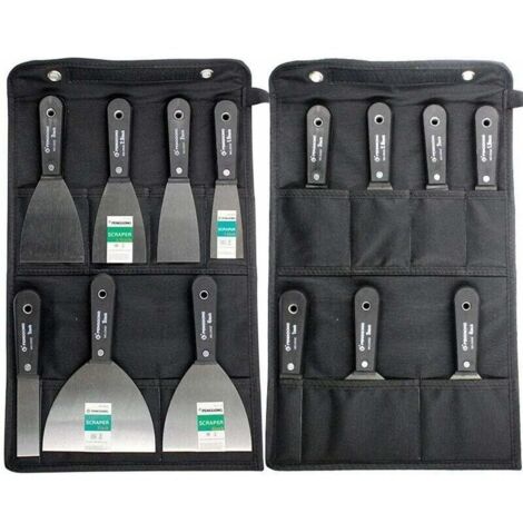 Couteaux à Enduire Jeu de Spatules en Acier Ensemble de Couteaux à Mastic Lot de 7 pièces Avec Sac De Rangement Grattoir Mural Poignée En Plastique Antidérapant