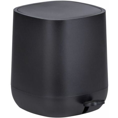 Poubelle à pédale design Davos avec frein de chute easy close, Petite poubelle salle de bain 5L, Plastique, 23,5x26x27,5 x cm, noir