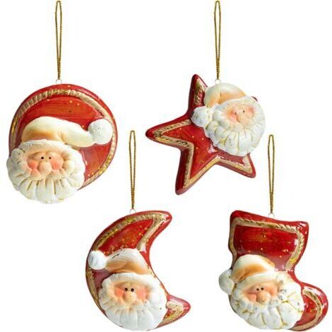 4 x Pendentifs Père Noël Décorations d'arbre de Noël, Pendentifs de poupée Père Noël, Ornements en poterie, Pendentifs de Noël miniatures, Décorations de Noël faites à la main pour la maison, les port (1/4)