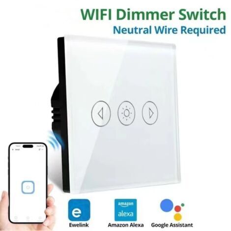 Touch Dimmer Switch, Smart WiFi Dimmer Switch with LED Lights, Requires a Neutral Wire, Glass Wall Switch, 1 Gang 1 Way White, Compatible with Alexa/Google (1/4)