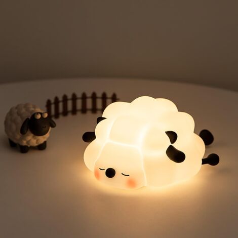 Baby Night Light, Lamb Design, USB Rechargeable Silicone Bedside Lamp with Timer Function, Kawaii Baby Night Light for Nursery, Children, Toddlers, Teen Girls (Black) (1/4)
