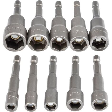 10-piece magnetic hex socket set 6-15mm impact screwdriver, magnetic hex socket wrench set, 1/4" magnetic hex socket adapter tool (1/4)
