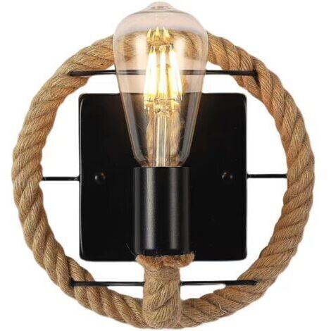 Retro American hemp rope wall sconce, industrial iron lamp for bar, loft, restaurant, hallway, balcony (bulbs not included) (1/4)