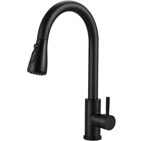 Black stainless steel kitchen mixer tap – 360° swivel pull-out spray head – 2 water flow modes – Brushed finish (1/4)