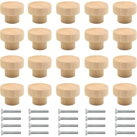Wooden Furniture Handles, 20 Pieces, Round Natural Wood Knobs, Wooden Furniture Knobs, Wooden Door Knobs, Drawer Knobs, Suitable for Cabinets, Drawers, Wardrobes, Kitchen Cabinets, etc. (Wood Color) - (1/4)