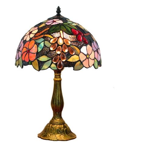 Crea – 12-inch Vintage Table Lamp – Handmade Stained Glass Shade – 30 x 30 x 48 cm – E27 Socket – Energy Class A+ (1/4)