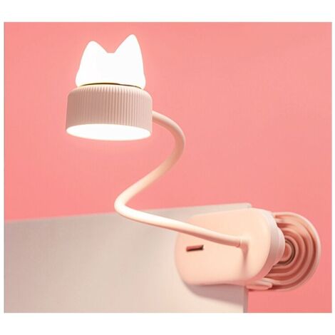 Flexible Clip Lamp with Original Catlight Night Light / With USB Rechargeable Battery / LED Reading Light & Reading Lamp for Desk, Bed, Bedside - Lightweight, Practical - Perfect for Children - Pink (1/4)