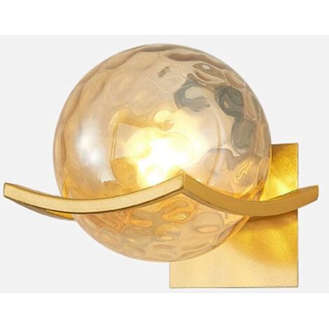 Mid-century modern hammered glass wall sconce with amber and gold accents, vanity mirror, white interior light fixture, bedside wall lamp for bedroom/living room (1/4)